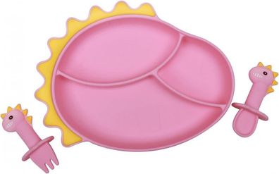 Silicone Plates Suction Cups Baby Plates with Spoon and Fork Split Handles for Kids S