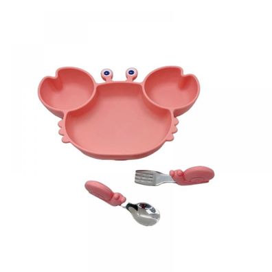 Silicone Suction Cup Baby Plates with Spoon and Fork Kids Split Handle Self Feeding T