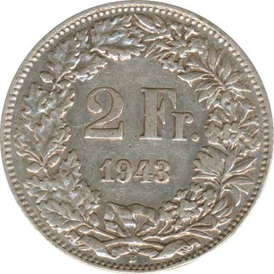 Schweiz 2 Franken 1943 B Stehende Helvetia Silber*