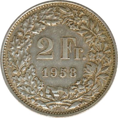 Schweiz 2 Franken 1958 B Stehende Helvetia Silber*