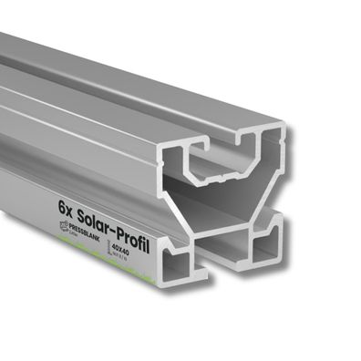 6x Alu Solarprofile 40x40 - 2,45m - Nut 8/10 - für Kreuzklemmen - Photovoltaik