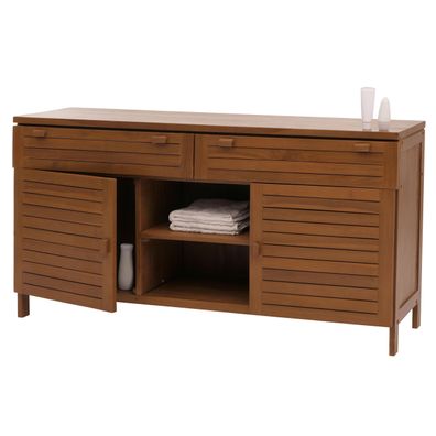 Teak-Waschbeckenunterschrank HWC-M87, B-Grade (Kernholz, 20-30 Jahre), 80x150x40cm