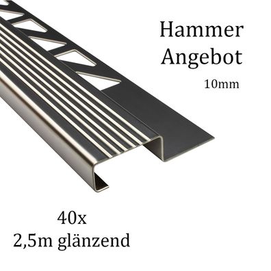 40x Edelstahl Stufenprofil Fliesenleiste Profil Treppen Schiene H10mm glänzend