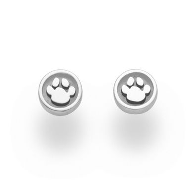 DUR Schmuck Ohrstecker LUCKY DOG Pfote 8mm sandlos, Silber 925/ - rhod. (O5266)