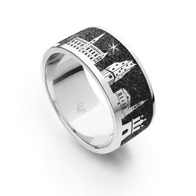 DUR Schmuck Ring "Hamburg II" Nachtring Lavasand Silber 925/ - rhodiniert (R4820)