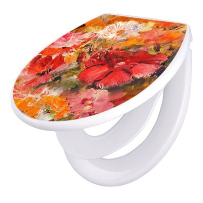 banjado® WC-Sitz Duroplast weiß mit Motiv Fallende Blumen [TDWK 12351]