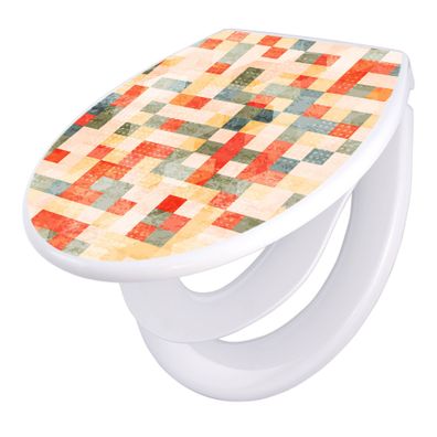 banjado® WC-Sitz Duroplast weiß mit Motiv Mosaik Rot [TDWK 10893]