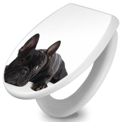 banjado® WC-Sitz Duroplast weiß mit Motiv Bulldogge [TDW 10004]