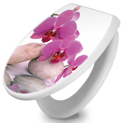 banjado® WC-Sitz Duroplast weiß mit Motiv Orchidee [TDW 10086]