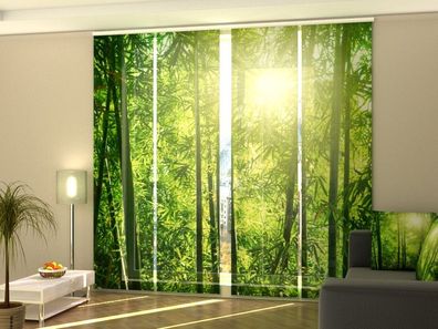 Foto-Schiebegardine Sonne im Bambuswald, Flächenvorhang mit Motiv, Fotodruck, auf Maß