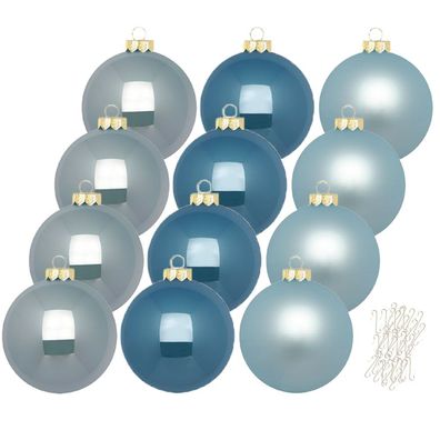 Weihnachtskugeln Elysian Blue 12 Stk 8cm + Haken Inge-Glas