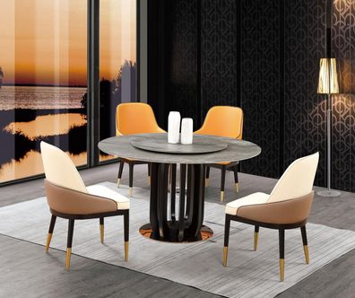 Runder Tisch Luxus Rund Tische Esszimmer Möbel Säulen Fuß Stein Optik Modern Neu