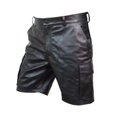 Men´s Genuine Leather Casual Cargo Shorts Clubwear Leather Shorts Short Leather Pant