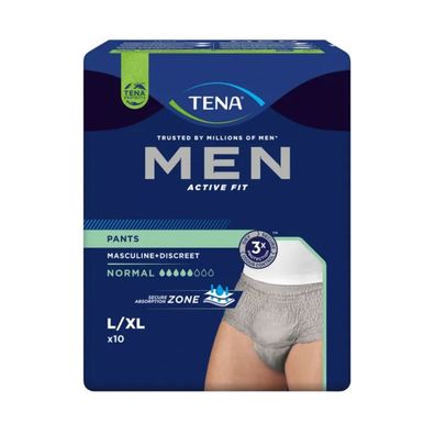 4x TENA Men Active Fit Pants Normal Inkontinenzpants Gr. L/XL | Packung (10 Stück)