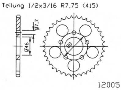 ESJOT Kettenrad "12005" 415, Stahl, schwarz 44 Zähne