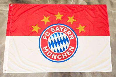 Fahne Flagge FC Bayern München Logo 5 Sterne mit Ösen - 100 x 150 cm