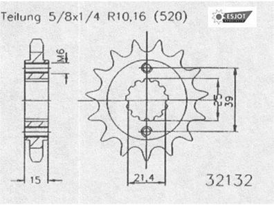 ESJOT Antriebsritzel "32132" 520, Stahl 15 Zähne