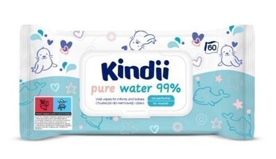 Kindi Pure Water 99% Feuchttücher für Babys und Kinder, 60 Stk