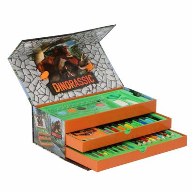 Dinorassic Malset Malkoffer Bastelset mit einer großen Auswahl an Farbstiften für