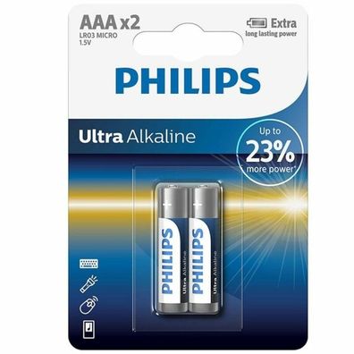 Philips ULTRA Alkaline Battery AAA LR03 Blister * 2