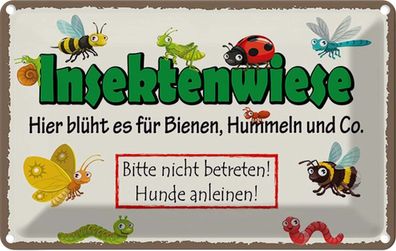 vianmo Blechschild 30x20cm Insektenwiese Bienen Hummeln Deko Geschenk