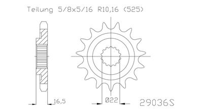 ESJOT Antriebsritzel "29036" 525, Stahl Ausführung 15 Zähne