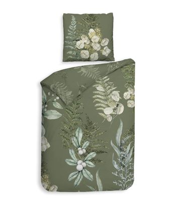 Heckett & Lane Twill Bettwäsche 155x220 Nathan green Beeren Blüten Gräser creme
