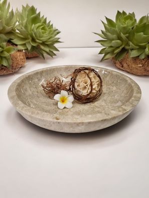 Marmor Schale rund beige Schüssel Deko Natur Stein Teller Obstschale Ablage