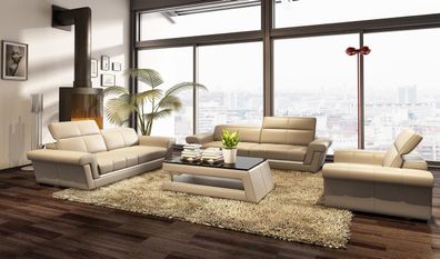 Designer Sofagarnitur Polster Ledersofa Couch Set Kombination 3 + 2 + 1 Modern Sofa