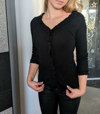 SEXY Miss Damen Shirt Weste Cardigan Rüschen 32/34 36/38 40/42 44/46 48/50 schwarz