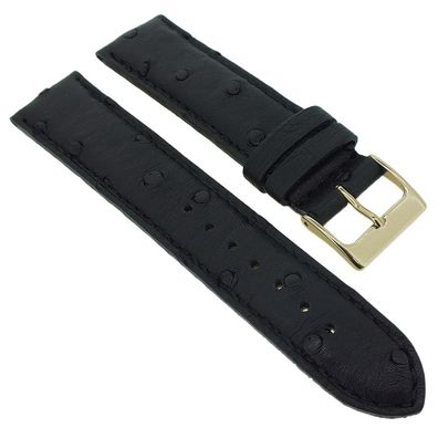 Herzog Echt Strauß Uhrenarmband XL schwarz Leder helle Naht > handgenäht