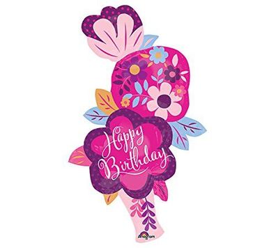 Anagram Folienballon Geburtstag Happy Birthday Floral lila rosa 71x104 cm ungefüllt B