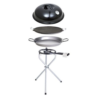 Paella World Portable Set 1 mit Brenner, Paella-Pfanne, Grillplatte und Deckel Ø 30