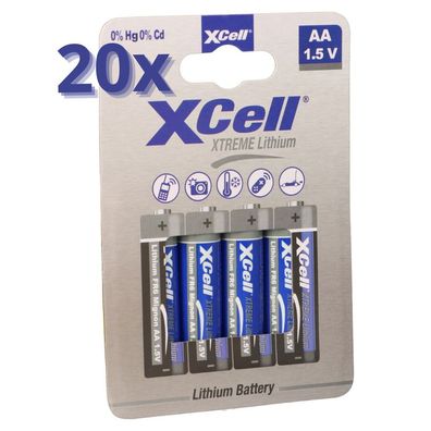 80x XTREME Lithium Batterie AA Mignon FR6 L91 XCell 20x 4er Blister