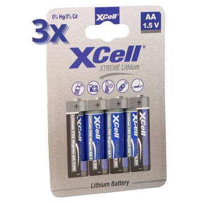 12x XTREME Lithium Batterie AA Mignon FR6 L91 XCell 3x 4er Blister