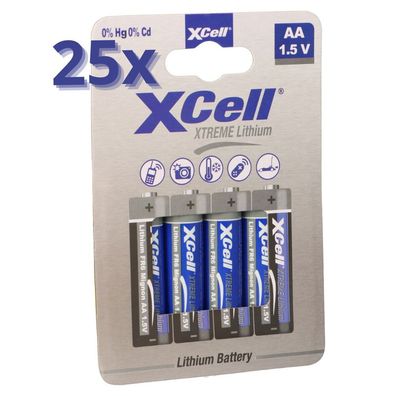 100x XTREME Lithium Batterie AA Mignon FR6 L91 XCell 25x 4er Blister