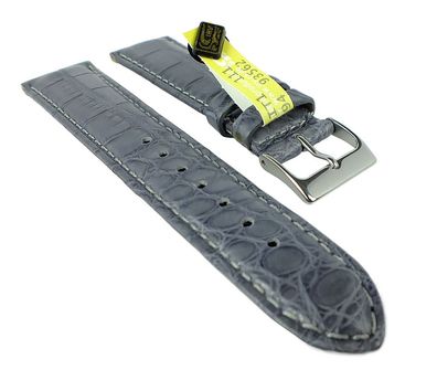 Herzog Echt Alligator ? Uhrenarmband 22mm Leder grau handgenäht ? IRV