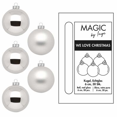 Weihnachtskugeln 30 Stk 6cm Frosty Silver Inge-Glas