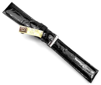 Echt Krokodil Uhrenarmband | Krokoleder, schwarz, glänzend 20791S