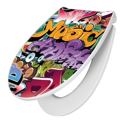 banjado® Premium WC-Sitz Duroplast weiß mit Motiv Graffiti