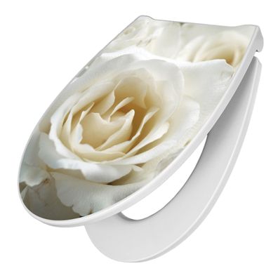 banjado® Premium WC-Sitz Duroplast weiß mit Motiv White Roses