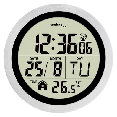 Technoline WT3005 Digitale Badezimmer-Funkwanduhr, Kuststoff, silber, Ø 147 x 79