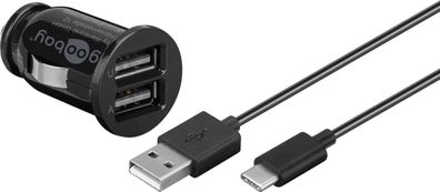 Goobay USB Type-C™ Auto-Ladeset 2,1 A, Schwarz, 1 m - Kfz-Ladeadapter mit 2 USB