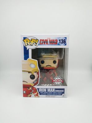 Funko Pop Iron Man (Unmasked) Marvel Captain America Civil War 136 Special Edt