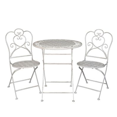 Clayre & Eef Bistro-Set Bistrotisch Bistrostuhl 3-Teilig Ø 70x75 Weiß Eisen