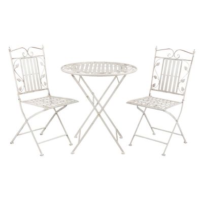 Clayre & Eef Bistro-Set Bistrotisch Bistrostuhl 3-Teilig Ø 70x77 cm Weiß Eisen