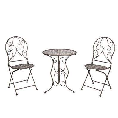 Clayre & Eef Bistro-Set Bistrotisch Bistrostuhl 3-Teilig Ø 60x70 Braun Eisen