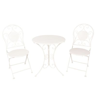 Clayre & Eef Bistro-Set Bistrotisch Bistrostuhl 3-Teilig Ø 60x70 Weiß Eisen