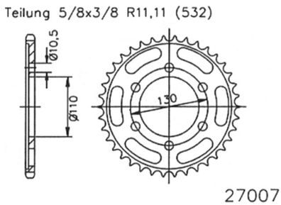 ESJOT Kettenrad "27007" 532, Stahl, schwarz 48 Zähne