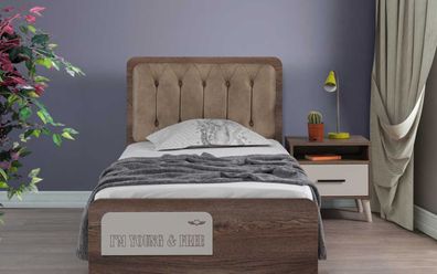 Braunes Kinderzimmer Einzellbett Designer Holz Nachttisch 2Tlg Luxus Set